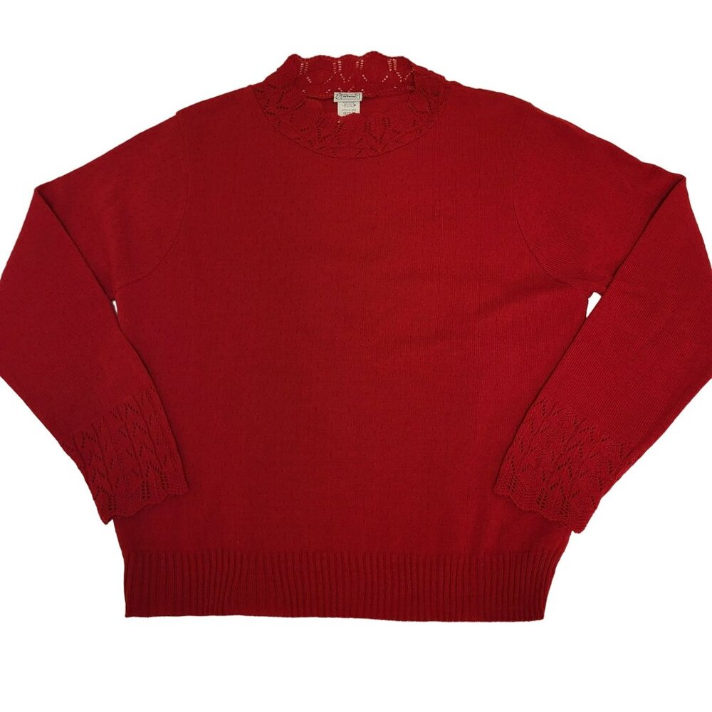 Vintage Haband Sweater Open Knit Red Women's Medium Longsleeve
